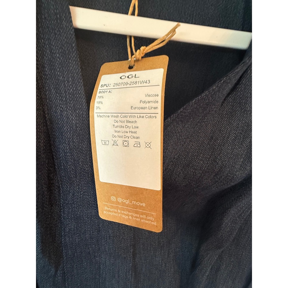 OGL Move Navy Blue Linen Blend Sleeveless Tie Waist Midi Dress Pockets S 2581W43 - Picture 5 of 7